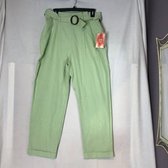 Ci Sono Linen Belted Pants Size L Beautiful Pistachio ***NEW.         RS - Picture 1 of 7